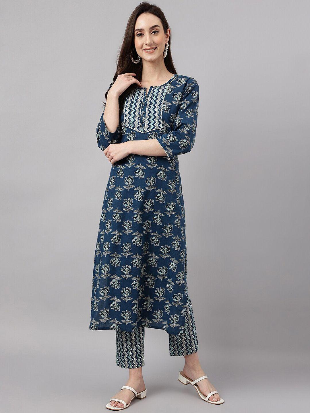 janasya floral printed gotta patti pure cotton kurta with trousers