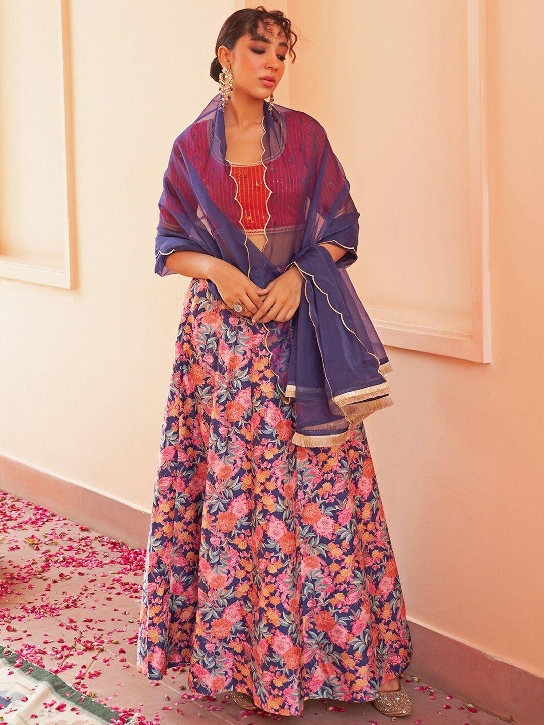 janasya floral printed ready to wear lehenga & blouse with dupatta