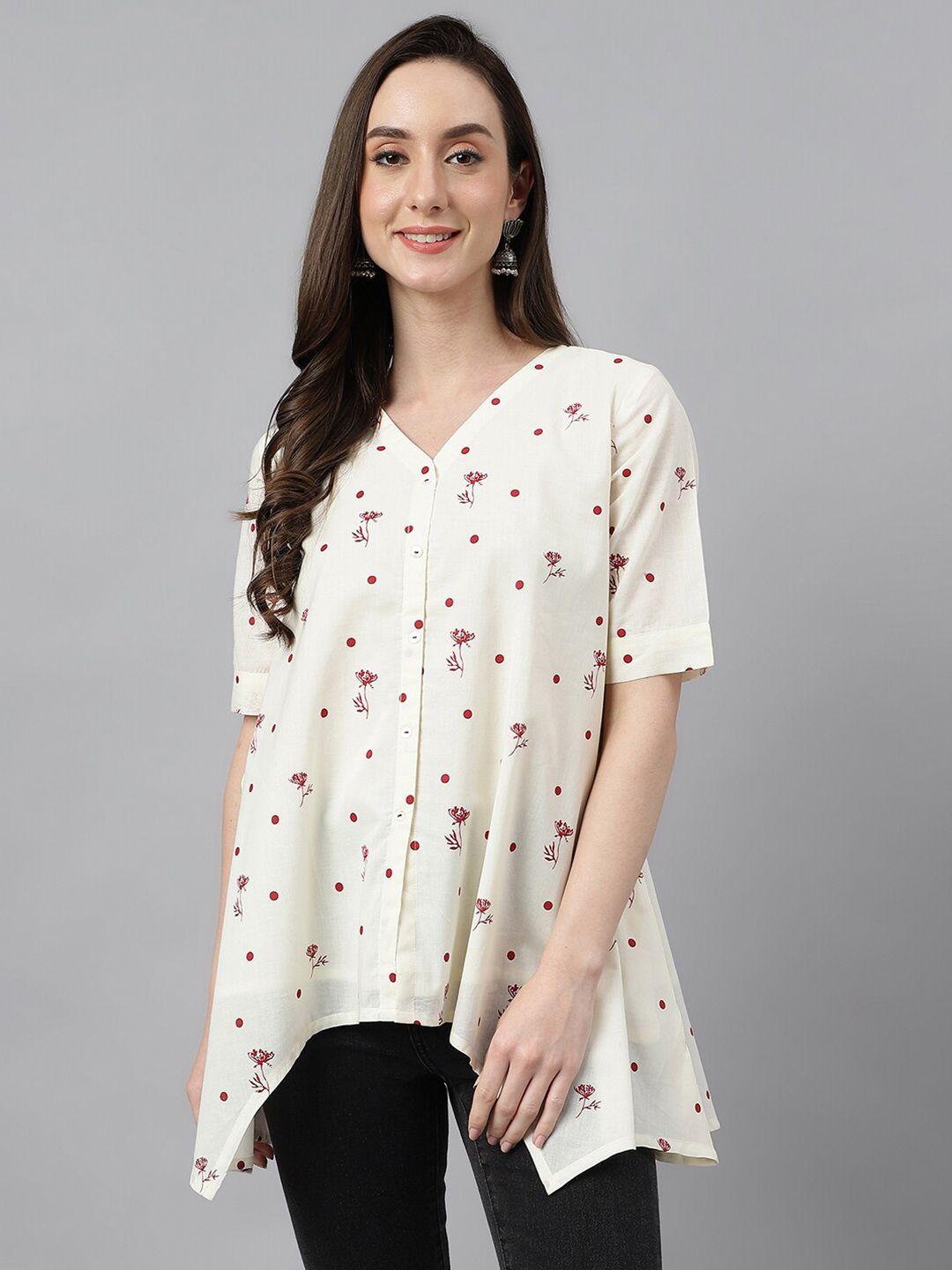 janasya floral printed shirt style cotton top
