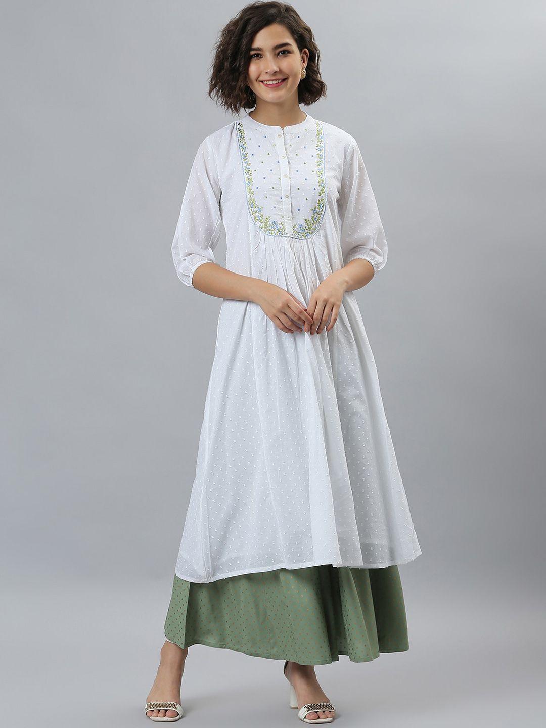 janasya geometric embroidered mandarin collar anarkali kurta