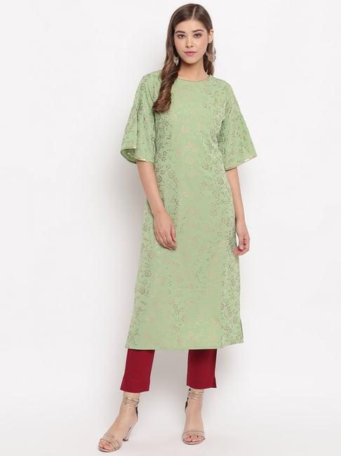 janasya green printed straight kurta