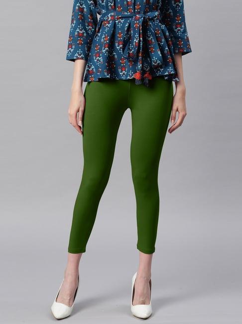 janasya green regular fit leggings
