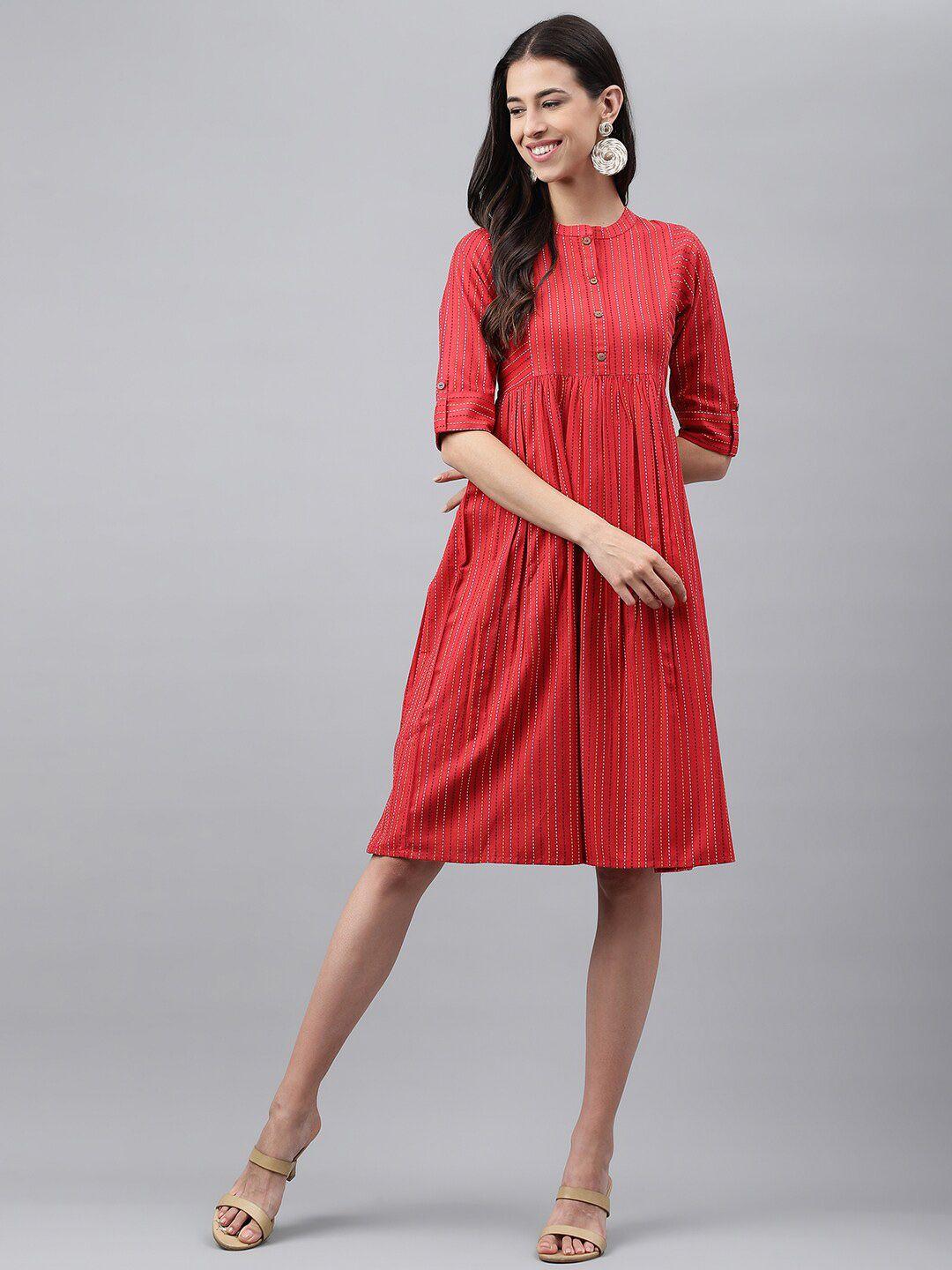 janasya henly neck fit & flare dress