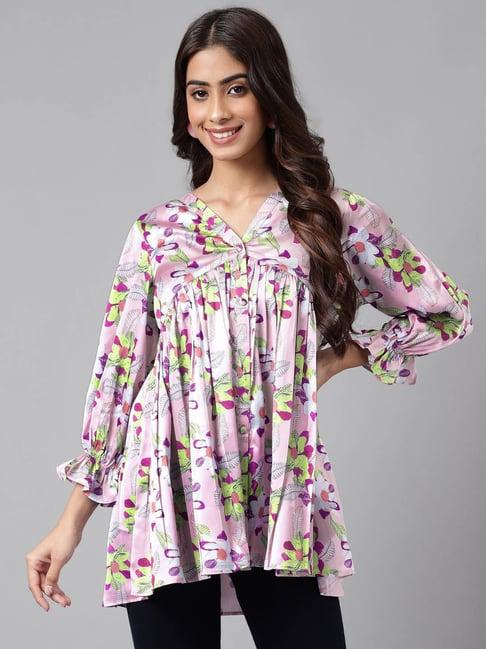 janasya lavender floral print top