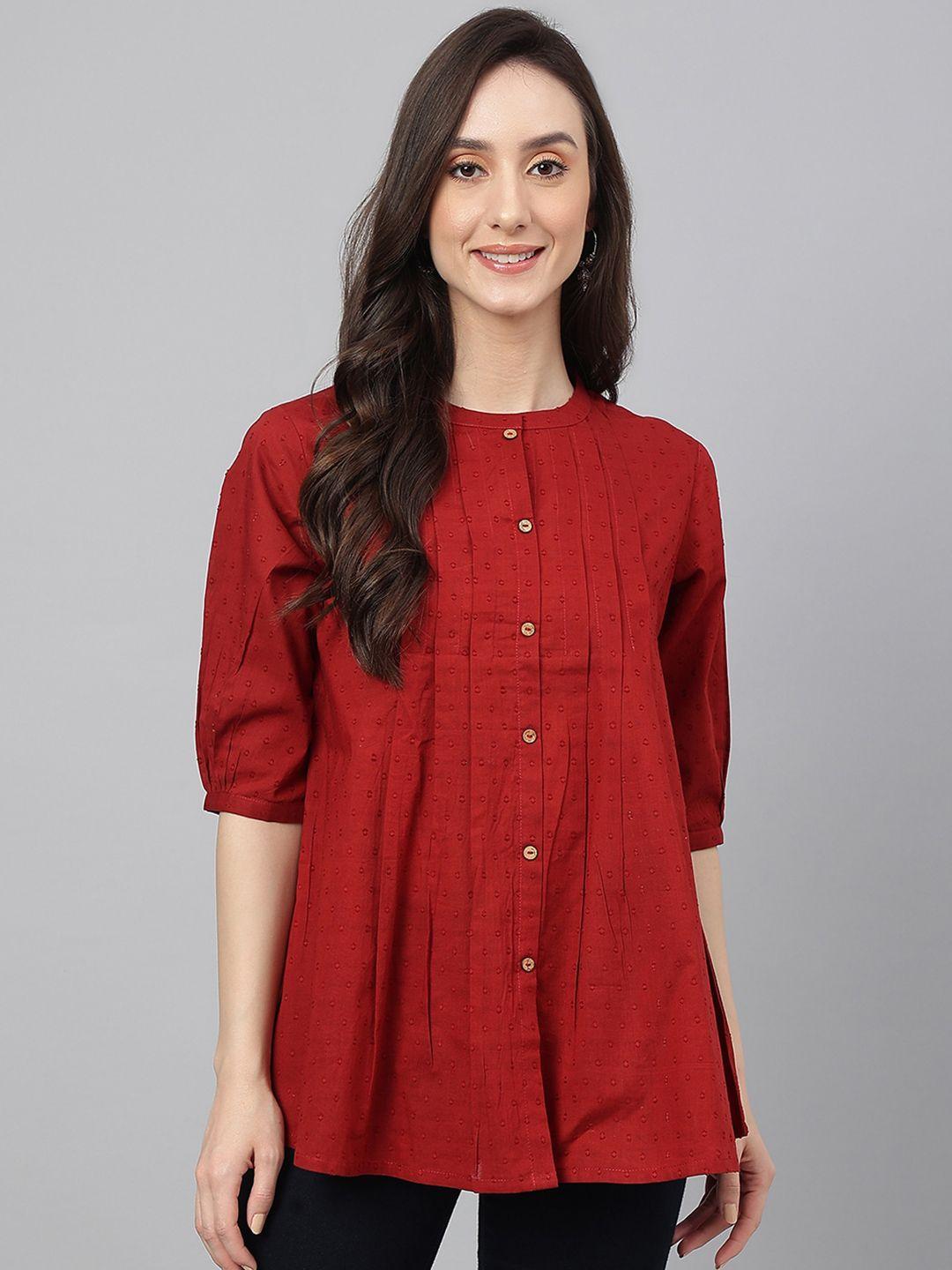 janasya mandarin collar cotton shirt style top