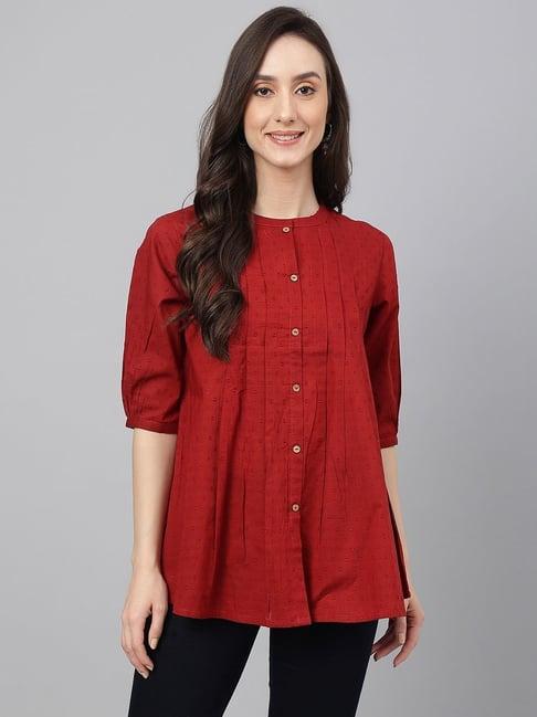 janasya maroon self pattern top