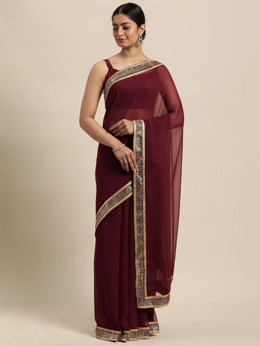 janasya maroon sequinned poly georgette saree