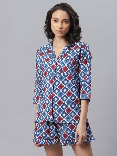 janasya multicolor printed shirt with shorts set