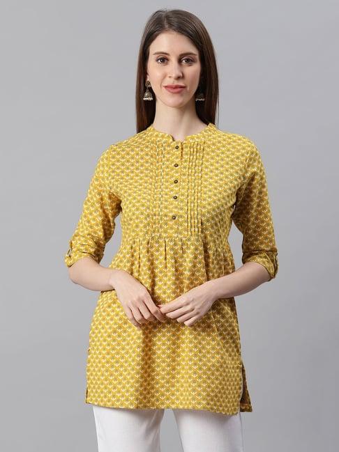 janasya mustard printed tunic