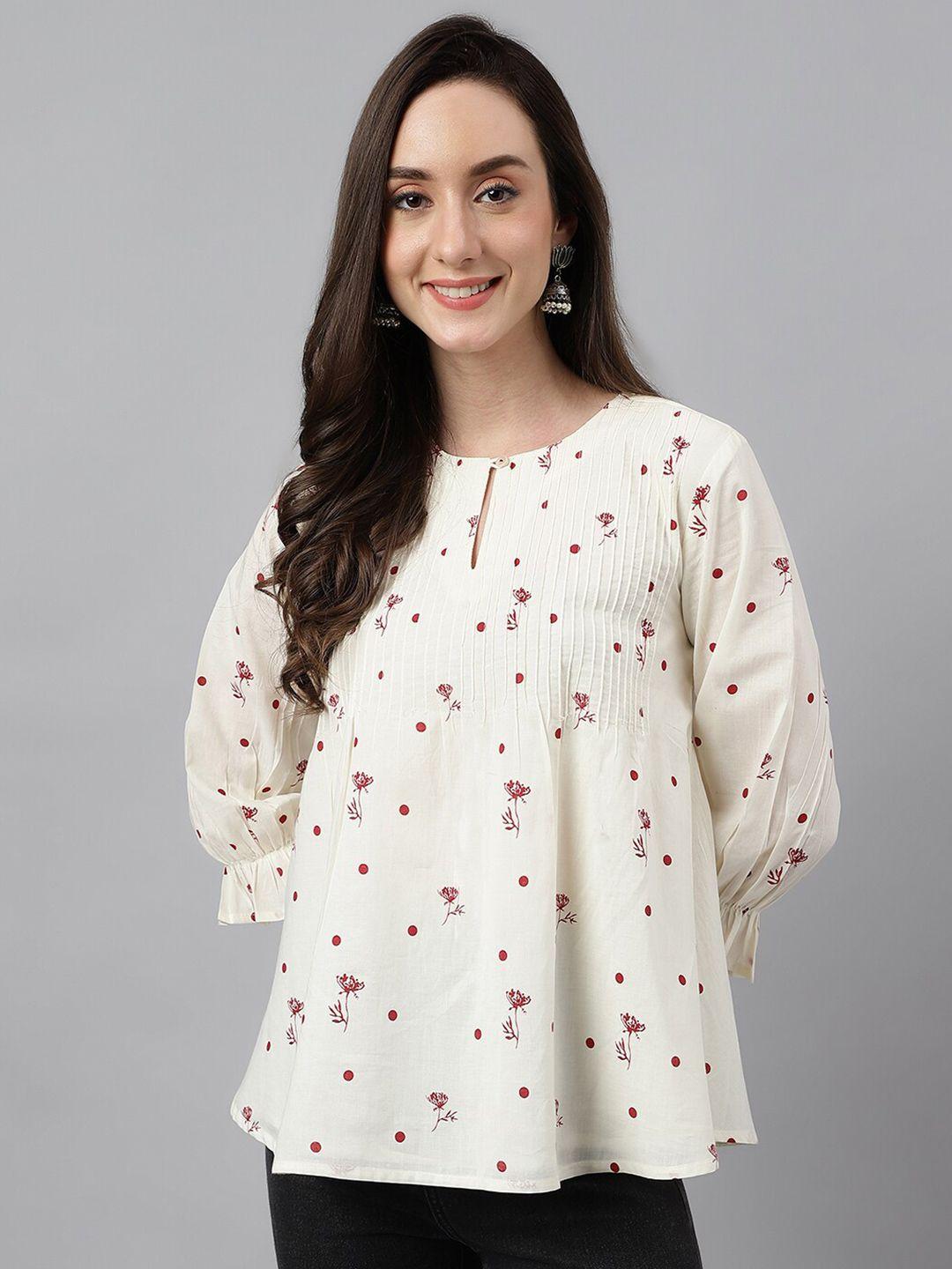 janasya off white floral print top