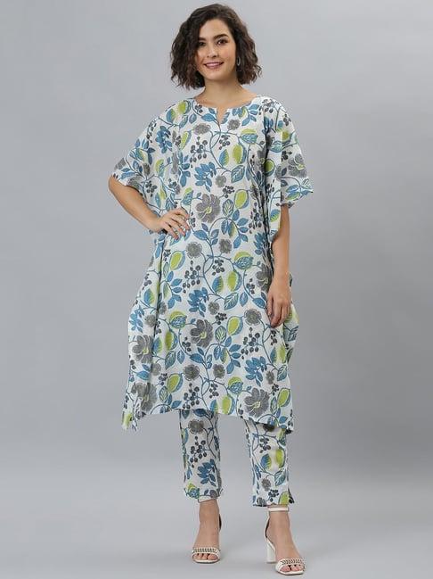 janasya off white printed kaftan with pant