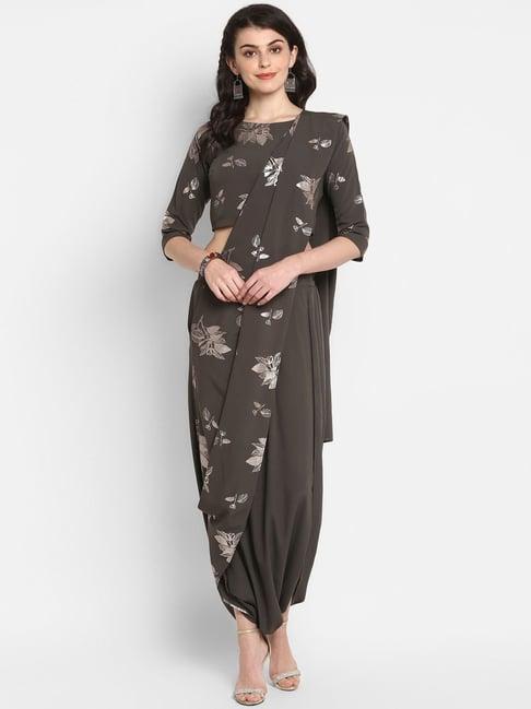 janasya olive green printed top dhoti pant set with attached dupatta