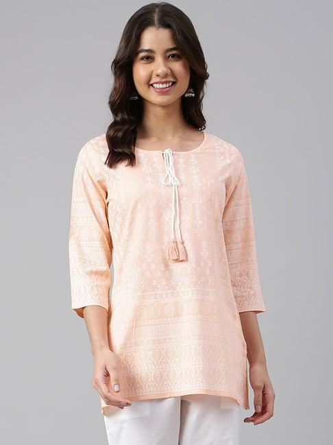 janasya peach cotton printed tunic