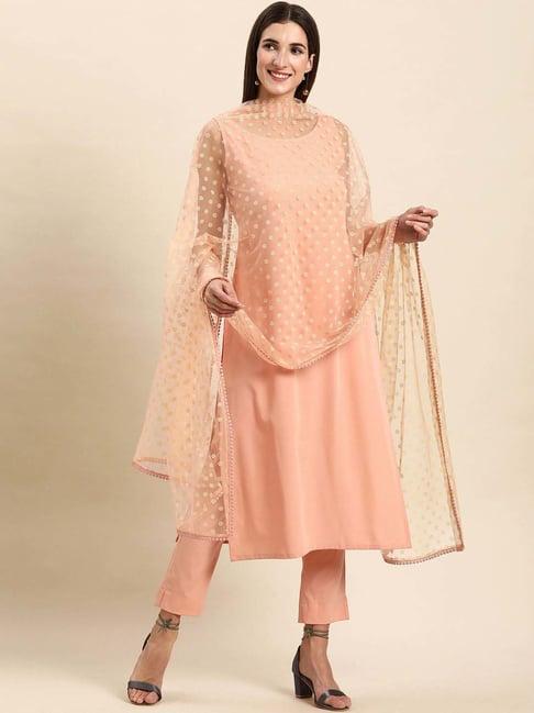 janasya peach kurta & pant set with dupatta