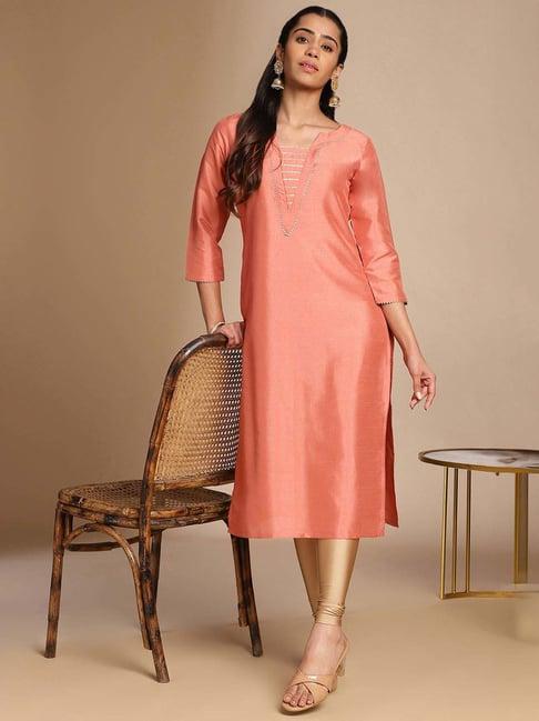 janasya peach plain kurta