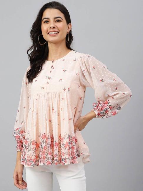 janasya peach printed top