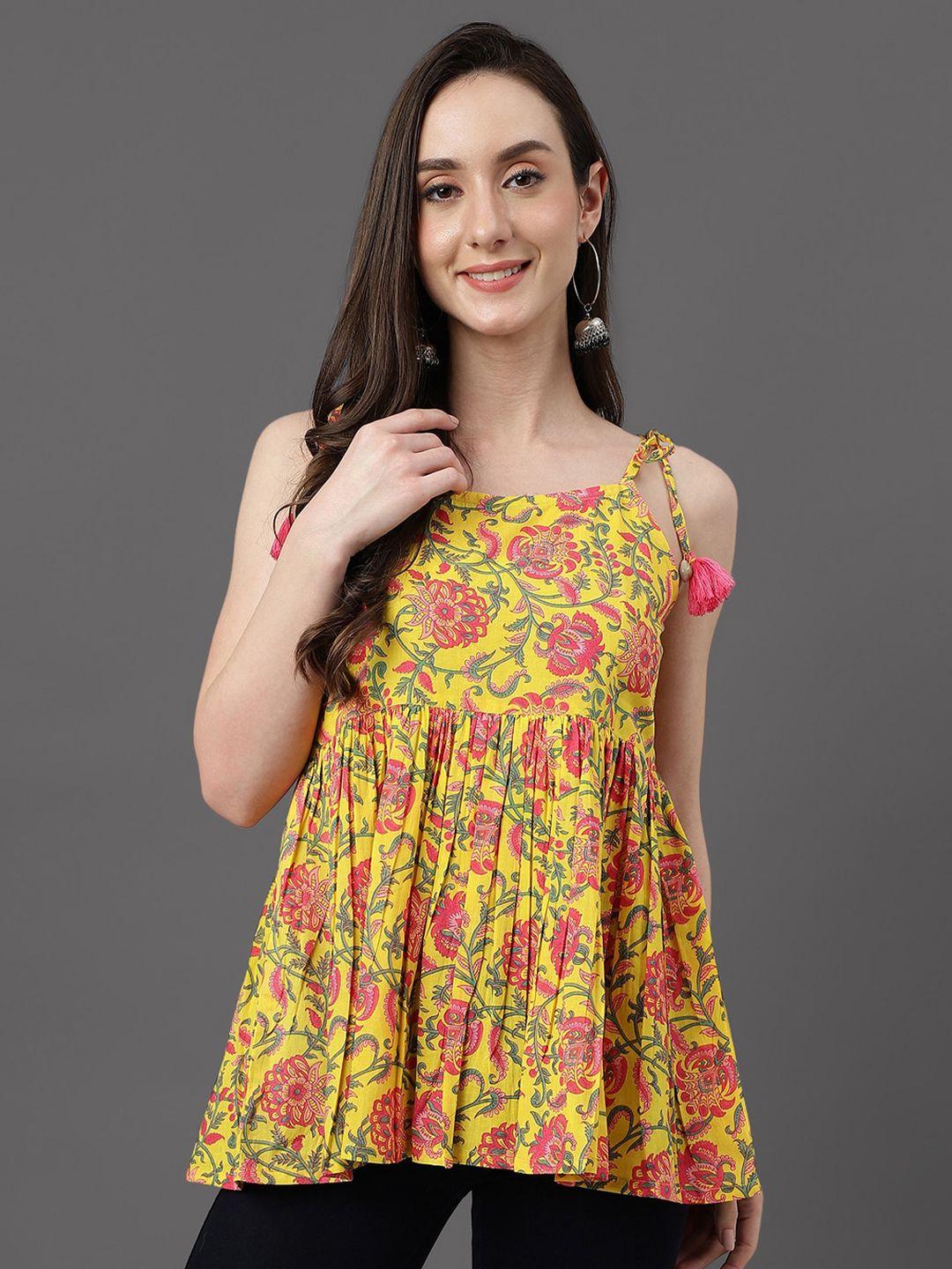 janasya printed shoulder tie-ups peplum top