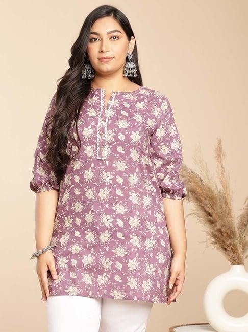 janasya purple cotton floral print tunic