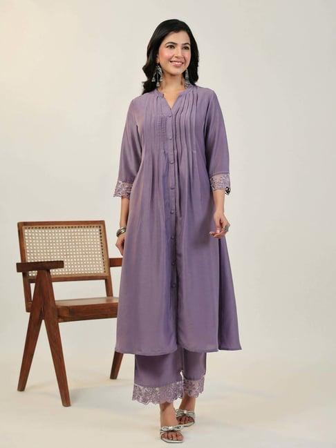 janasya purple embroidered kurta & pant set