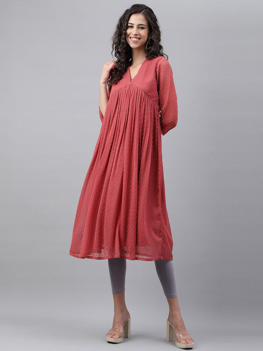 janasya rust dobby self design empire chiffon kurta