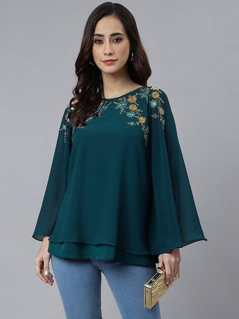 janasya teal embellished top