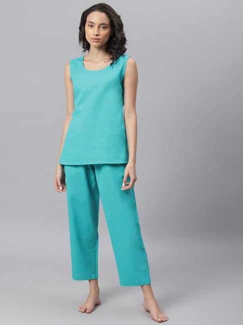 janasya turquoise top with pyjama set