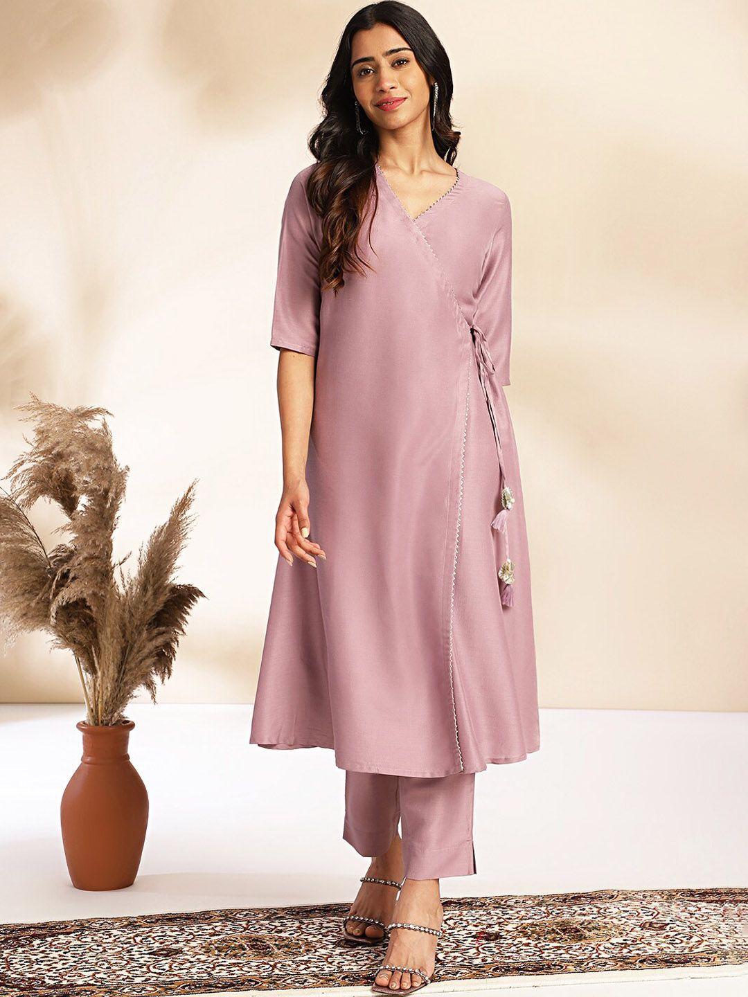 janasya v neck wrap kurta with trousers