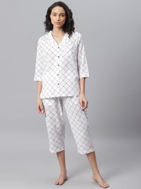 janasya white check shirt with capri set