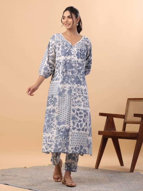 janasya white cotton tropical kurta & pant set