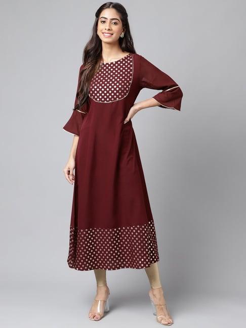 janasya wine printed a line kurta