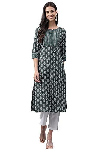 janasya women's dark green cotton ethnic motifs straight kurta(jne4162-kr-a-xxxl)