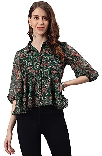 janasya women's green poly georgette floral print regular top(j0340-tp-xs)