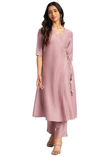 janasya women's lavender chinnon solid wrap kurta set(set954-kr-pp-s)