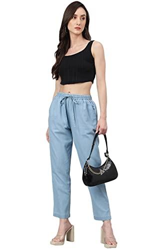 janasya women's light blue denim solid western denim pant(btm063-np-xxl)