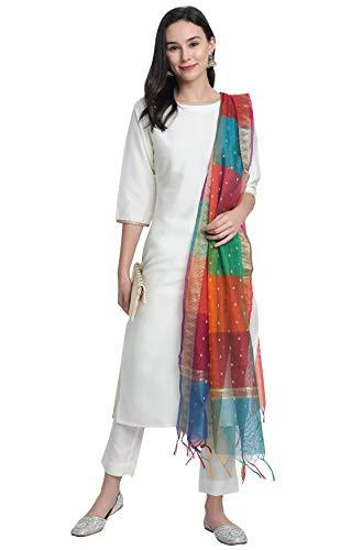 janasya women's off-white poly silk solid kurta with pant and dupatta(set268-kr-np-l)