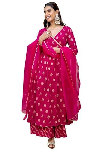 janasya women's pink brocade woven design kurta with palazzo and dupatta(set790-kr-pp-a-xs)