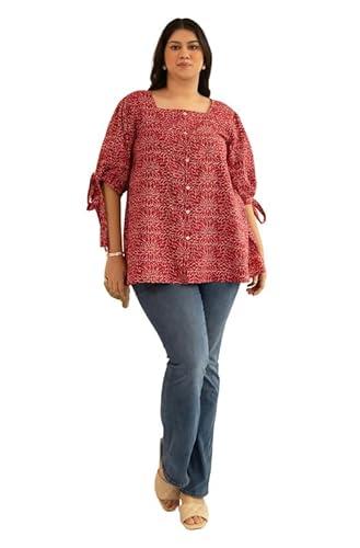 janasya women's plus size maroon cotton floral a-line top (pl1026-tp-n-xl)