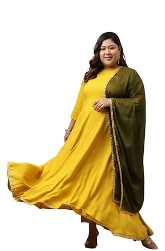 janasya women's plus size mustard rayon solid kurta with dupatta (pset321-kr-dpt-n-4xl)