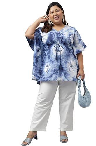 janasya women's plus size navy blue cotton tie dye kaftan tunic (pjne3998-tu-n-5xl)