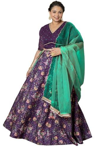 janasya women's plus size purple crepe silk digital floral printed lehenga choli with dupatta (pset808-lcd-n-5xl)