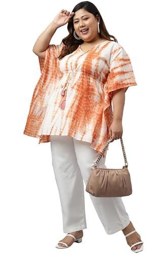 janasya women's plus size rust cotton tie dye kaftan tunic (pjne3997-tu-n-7xl)