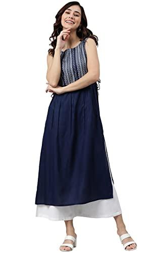 janasya women's rayon fit and flare tunic kurta (jne3811-kr_dark blue_xxx-large)