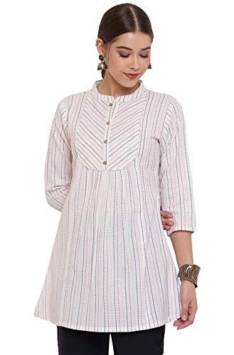 janasya women's white cotton woven design a-line top(j0117-tp-xxl)