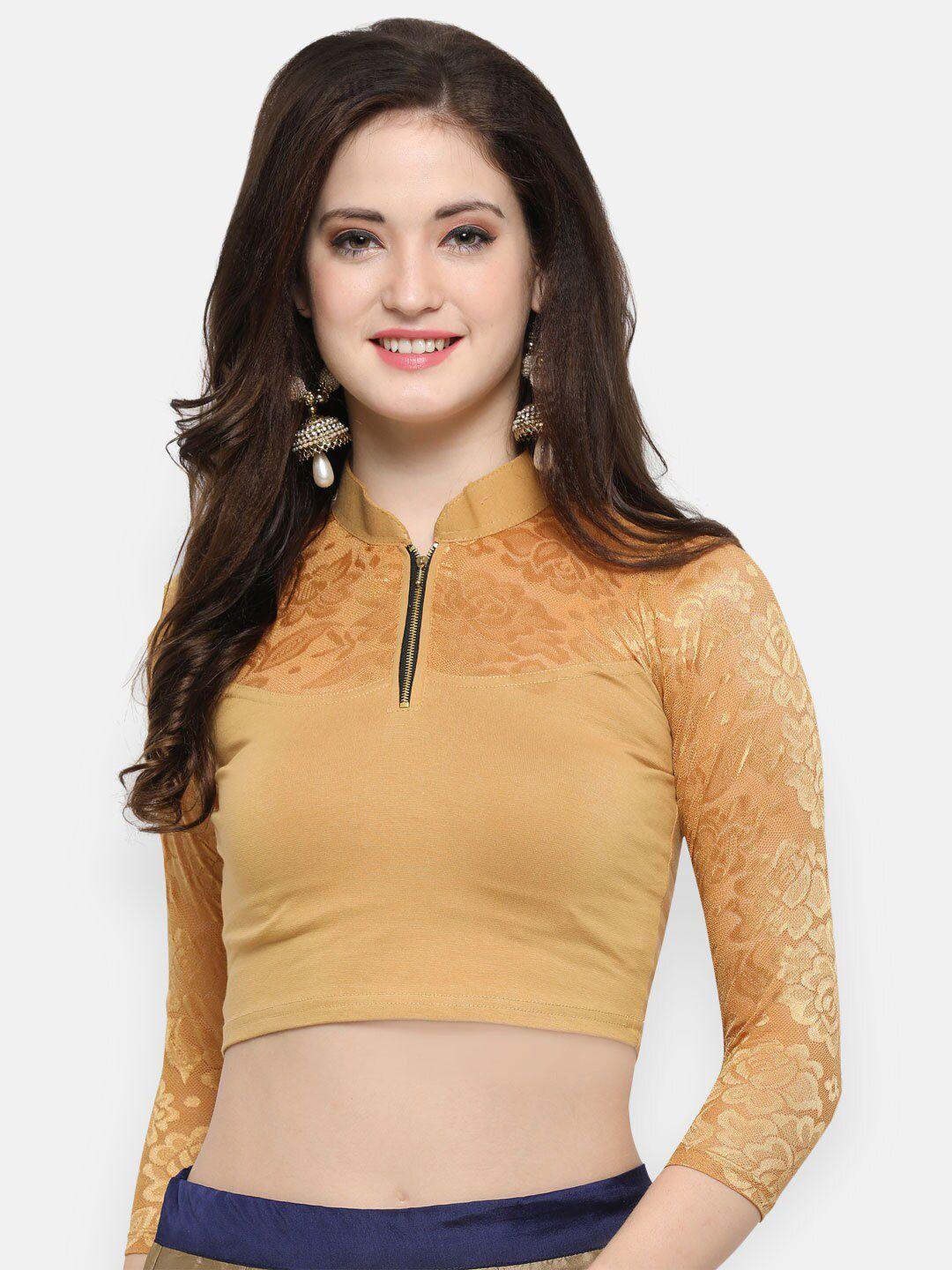 janasya women beige solid cotton lycra saree blouse