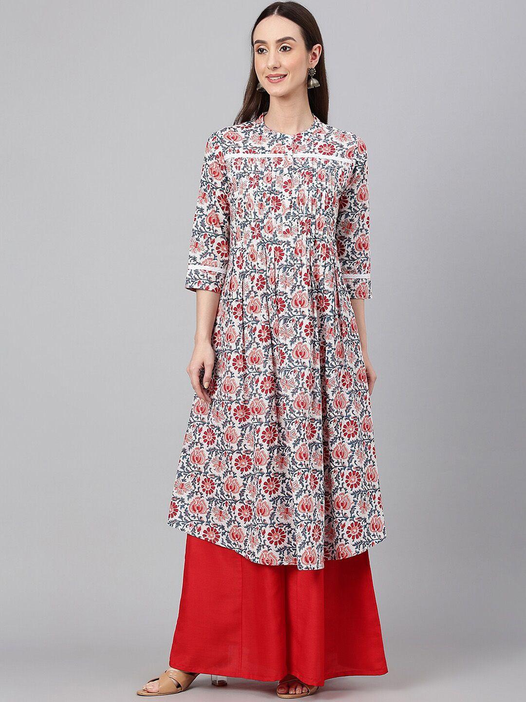 janasya women cotton floral print flared kurta