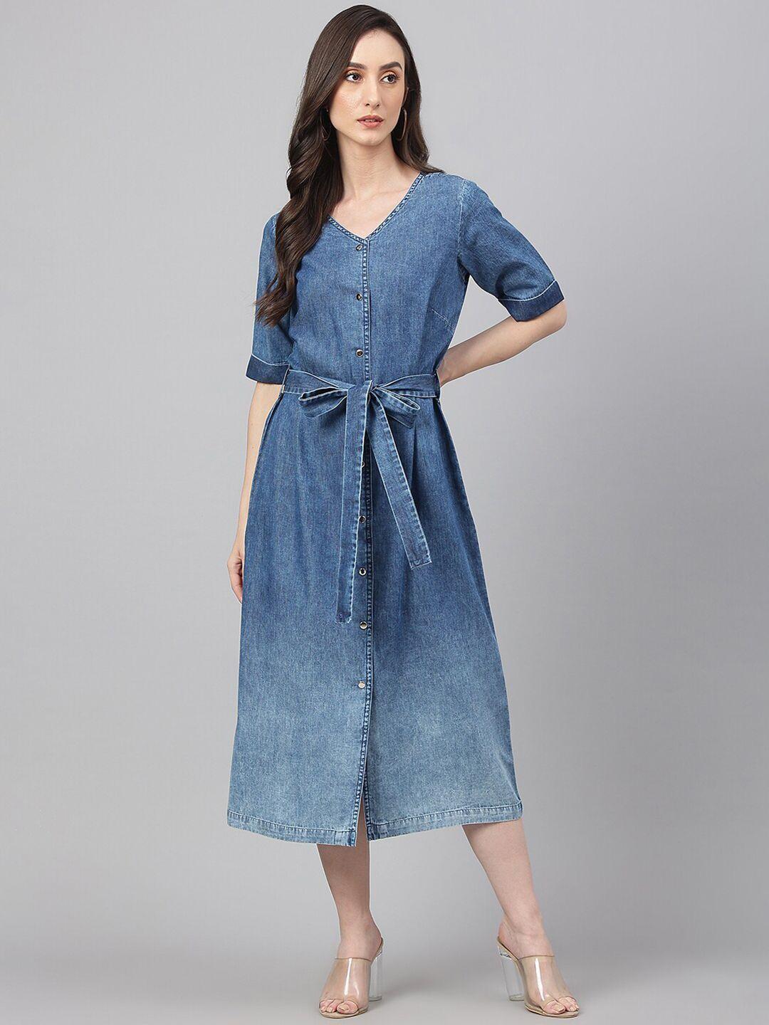 janasya women denim solid straight western dress