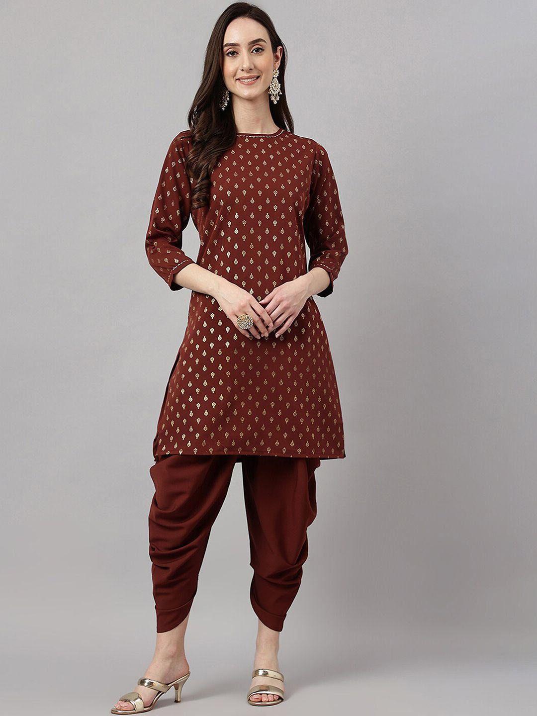 janasya women ethnic motifs printed gotta patti kurta with dhoti pants