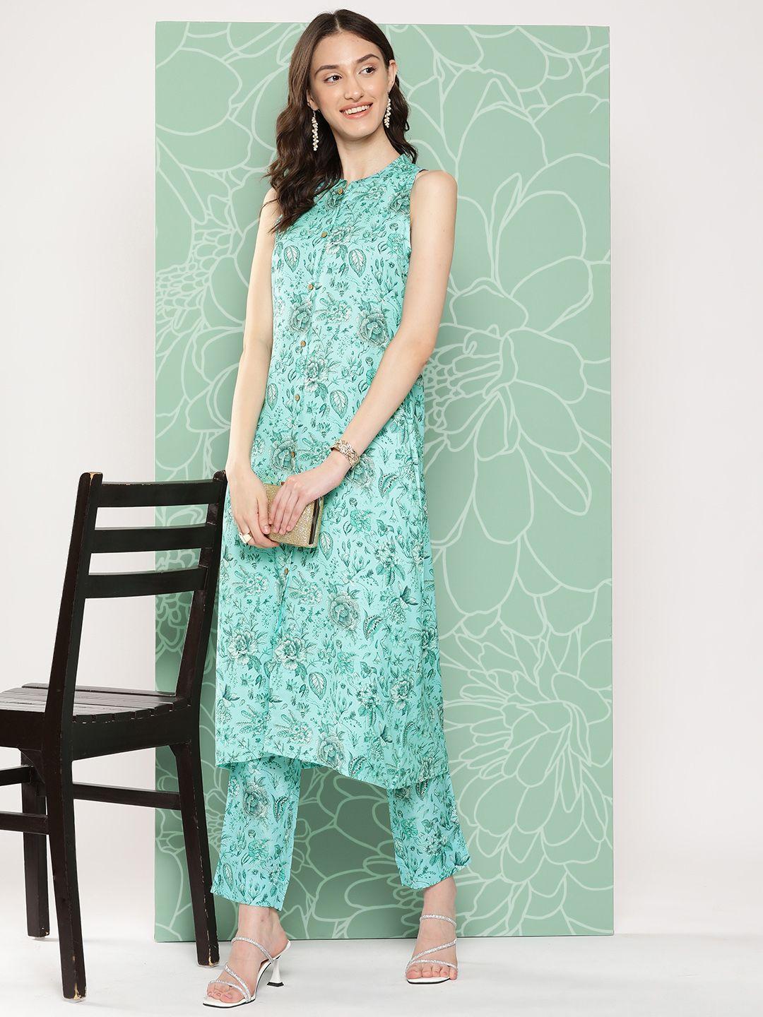 janasya women floral printed kurta with trousers