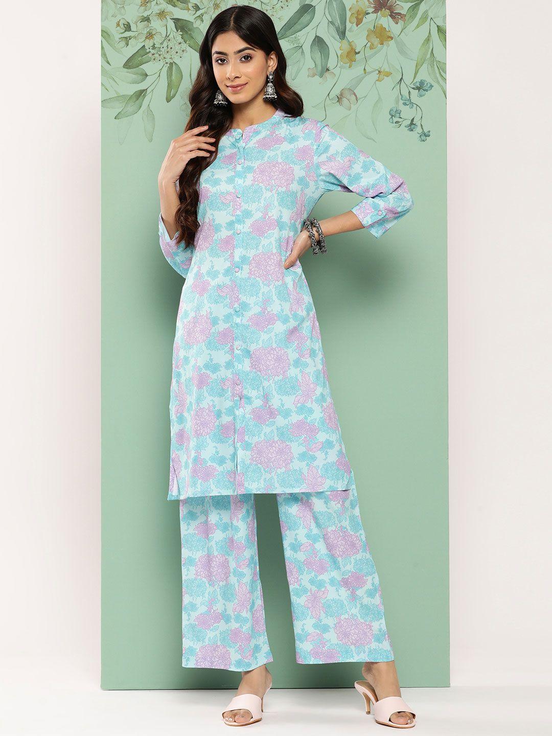 janasya women floral printed regular kurta with palazzos