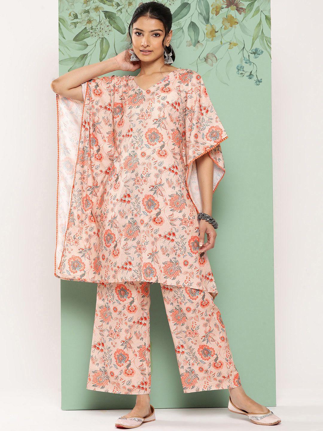 janasya women floral printed regular kurta with palazzos